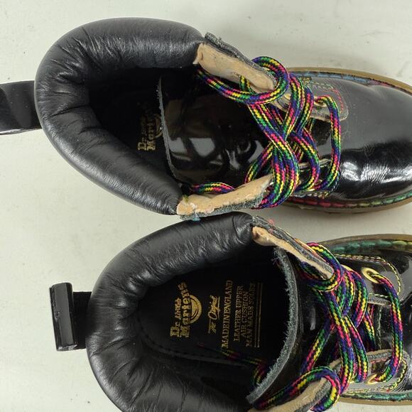 Dr. Martens Boots Kids 10 Black Patent Leather Lace-Up Round Toe Hiking - Picture 10 of 11